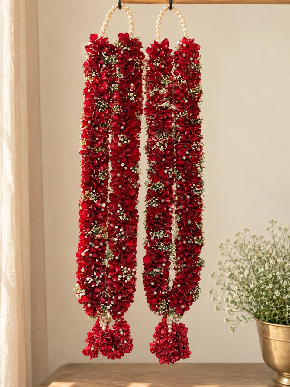 Red Rose petals gypsophila varmala - 3500